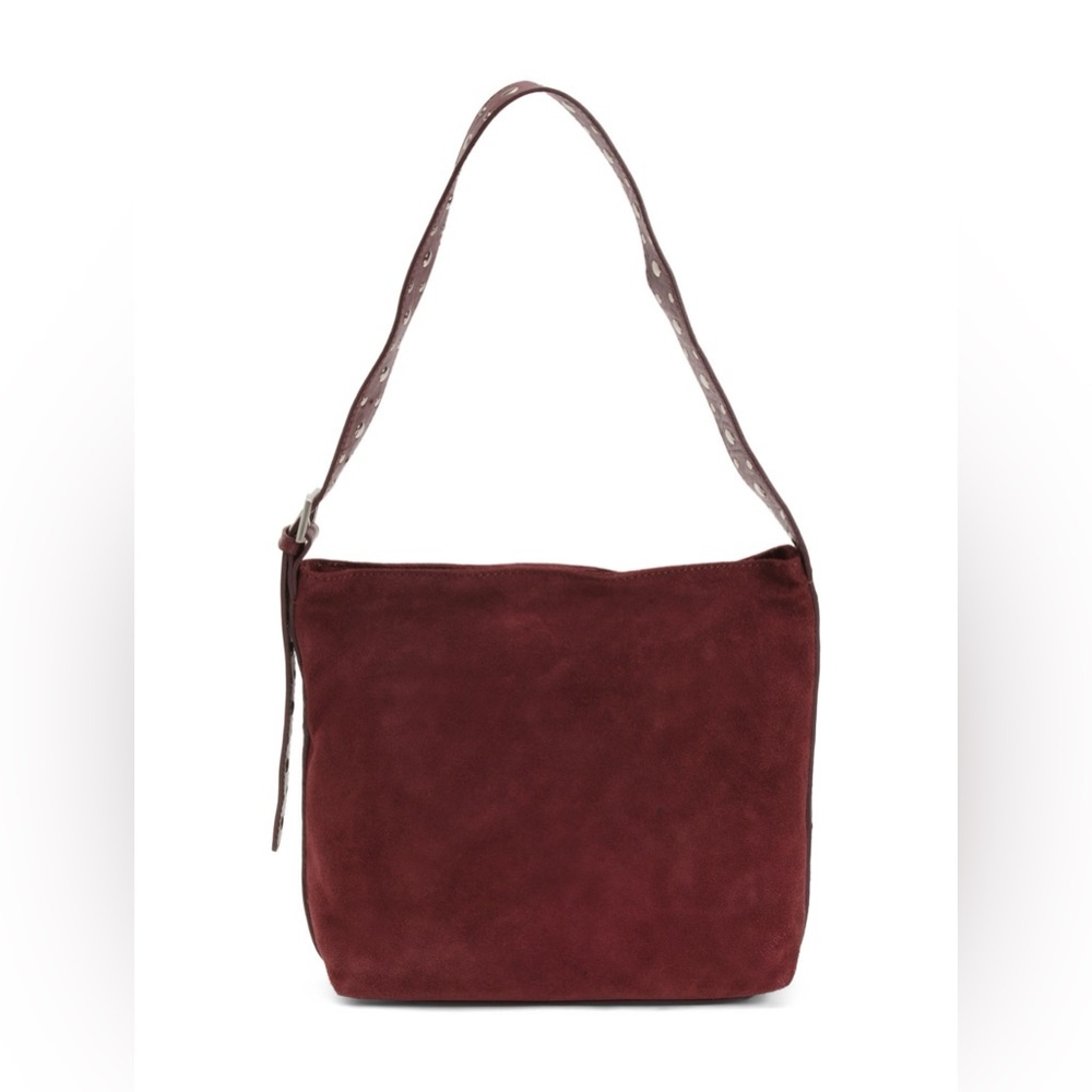 🍷MADE IN INDIA Suede Studded Hobo Elegant Burgundy Shoulder Bag🍷NWT - Picture 4 of 17